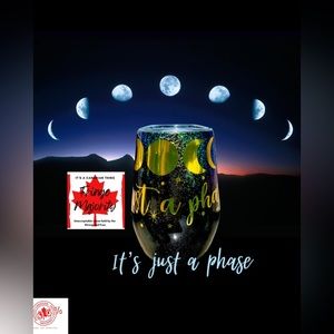 Moon phases, colour shift glitter epoxy stemless wine tumbler, stainless steel,